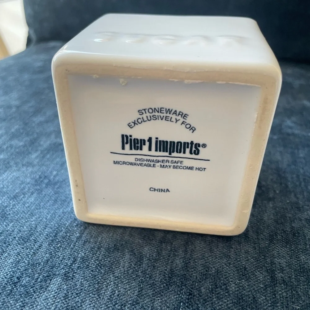 Pier 1 ceramic sugar and creamer milk carton set white